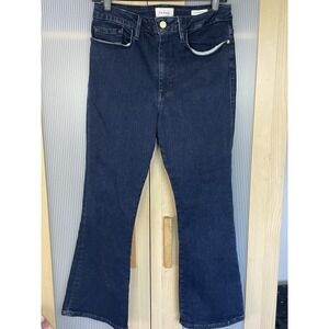 Frame Womens Jeans Le One Crop Mini Boot Sz 2 blue denim Designer Dark Wash